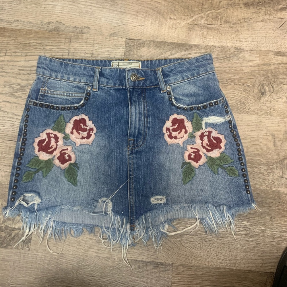 Free People Embroidered Mini Skirt